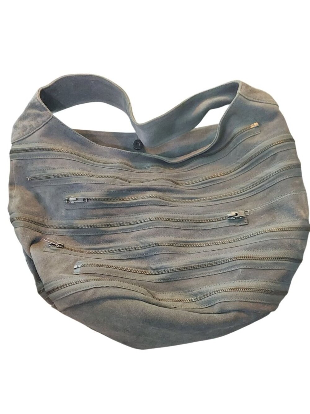 Y2K American Retro Gray Suede Zipper Hobo Bag